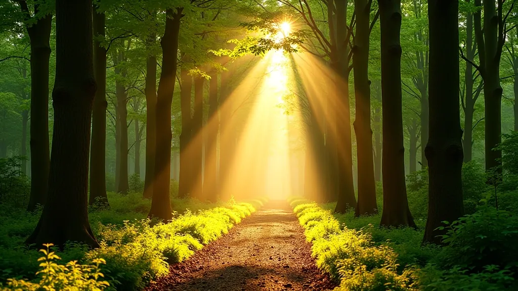 Forest path with sunlight filtering through tall trees at Avondale Forest Park